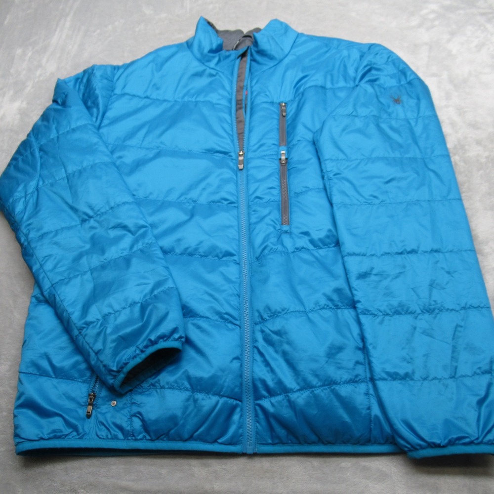 Spyder Jacket Mens XXL Blue Pockets Packable Primaloft Full Zip Quilted Puffer